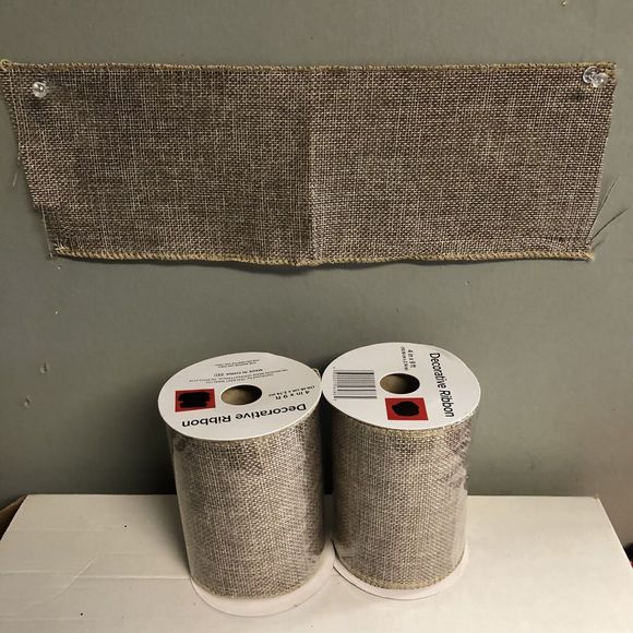 Beige Burlap Look Fabric Wired Edge Ribbon 4 x 9 Ft - Picture 4 of 5